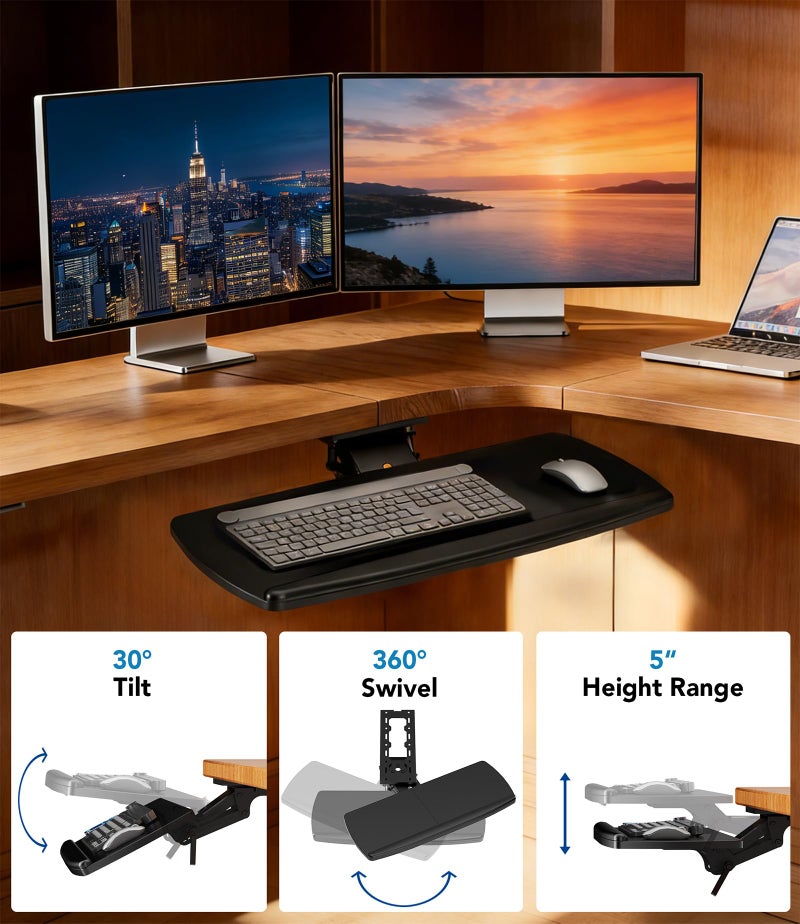 AX WABER Keyboard Tray Under Desk with Storage Drawer, Height Adjustable Keyboard Tray Slide Out 360Â° Swivel Tilt, Ergonomic Under Desk Mount Keyboard & Mouse Holder for Gaming Home Office, Black - Image 4