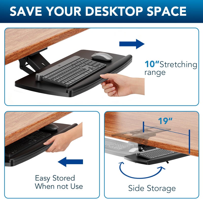 AX WABER Keyboard Tray Under Desk with Storage Drawer, Height Adjustable Keyboard Tray Slide Out 360Â° Swivel Tilt, Ergonomic Under Desk Mount Keyboard & Mouse Holder for Gaming Home Office, Black - Image 5