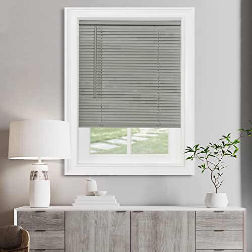Cordless Light Filtering Mini Blind 23 Inch Width 64 Inch Length 1 Slat Size Grey Cordless GII Morningstar Horizontal Windows Blinds for Interior by Achim Home Decor