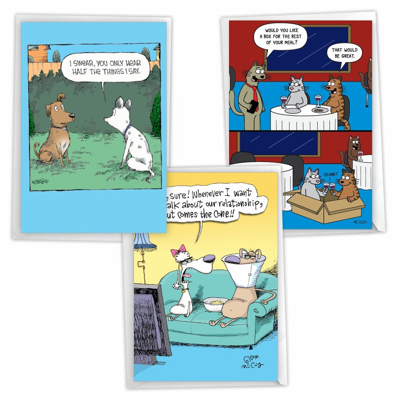 NobleWorks Assortment Pack of 3 Hilarious Anniversary Greeting Cards with Envelopes (3 Designs, 1 Each) Pet Pairs VC7999ANG-C1x3 - Image 1
