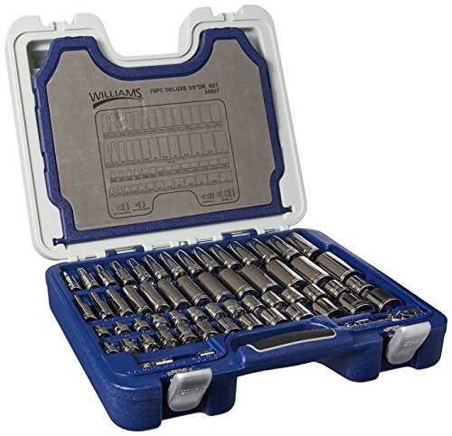 WILLIAMS مجموعة أدوات ويليامز 50607 المكونة من 79 قطعة 3/8" مع نظام صندوق قوي، 6 و 12 نقطة، SAE و متري، مع رؤوس مفك براغي سداسية 1/4" - Image 3