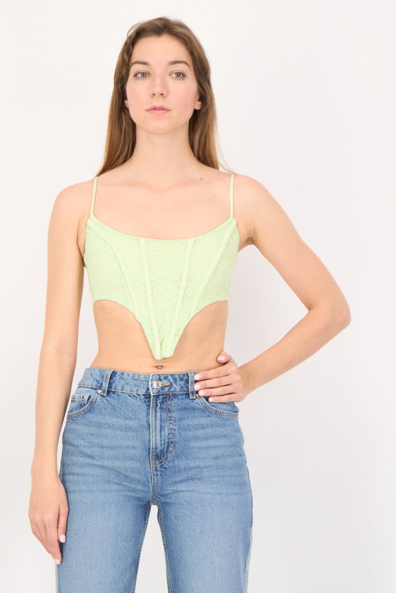 Bershka بلوزات نسائية بدون أكمام بتصميم قلب، لون ليموني أخضر - Image 1