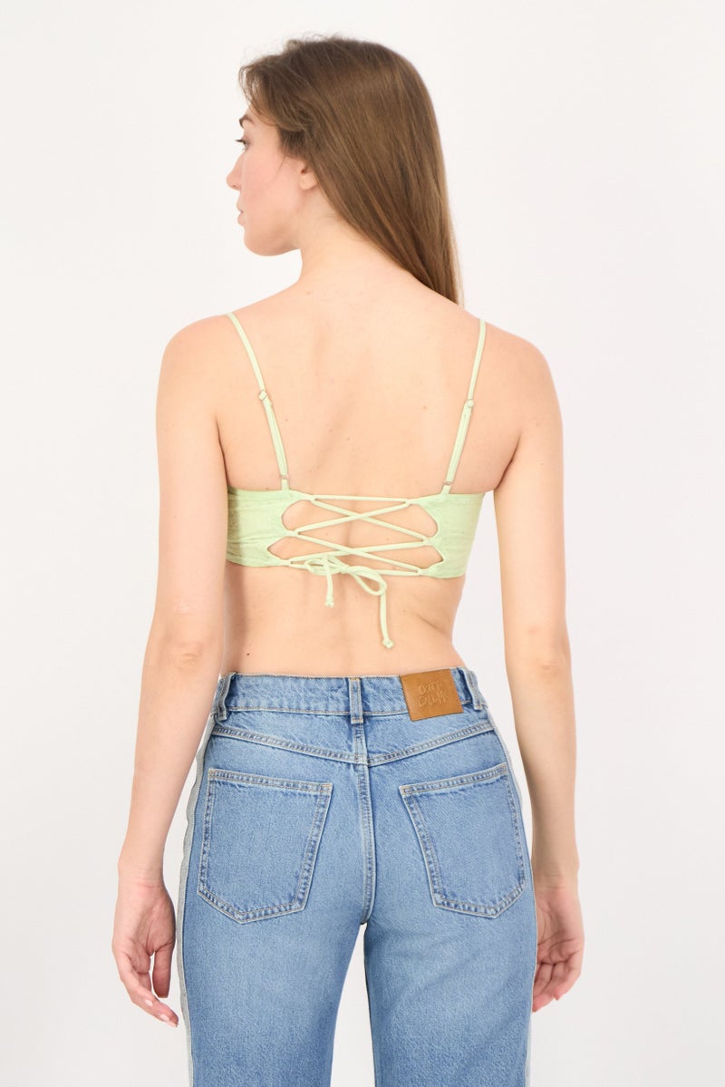Bershka بلوزات نسائية بدون أكمام بتصميم قلب، لون ليموني أخضر - Image 3