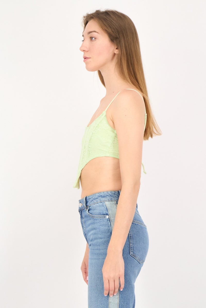 Bershka بلوزات نسائية بدون أكمام بتصميم قلب، لون ليموني أخضر - Image 2