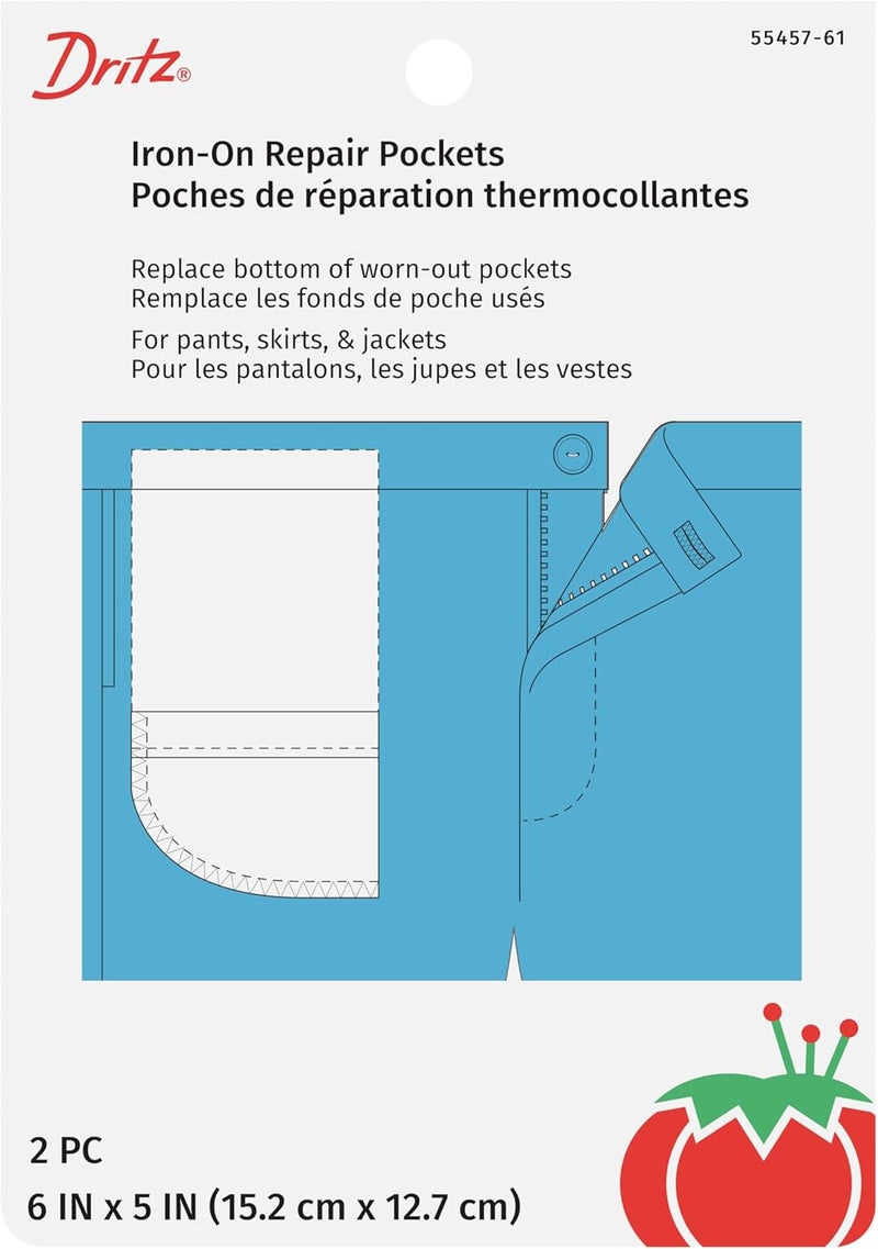 Dritz 5545761 Repair Pockets IronOn White 2Count - Image 1