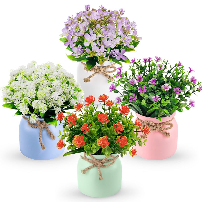 Der Rose 4 Pack Fake Flowers Small Artificial Faux Plants Indoor Summer Spring Decor for Centerpiece Table Decorations Home Office Desk Wedding Decor