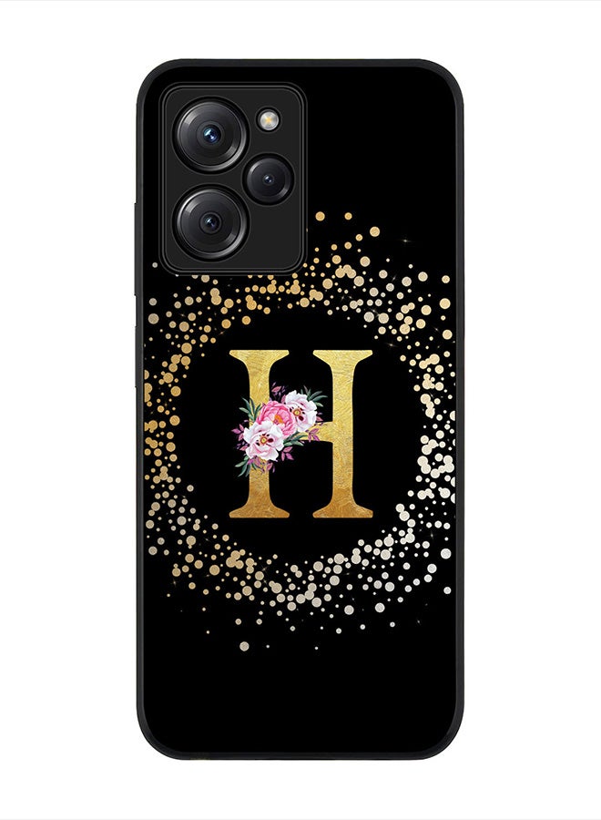 Stylizedd Cover for Poco X5 Pro, Rugged Black Slim fit Thin Protective Phone Cases -  Custom Monogram Initial Letter Floral Pattern Alphabet - H (Black) - Image 1