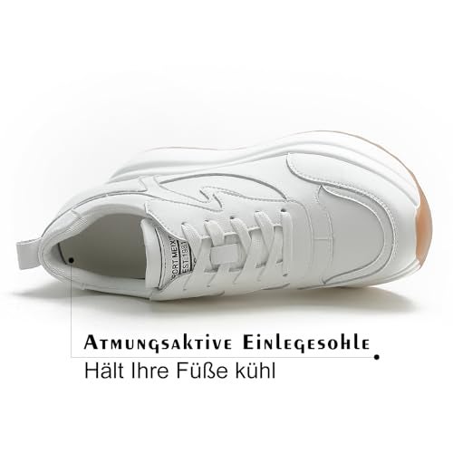 AONEGOLD Platform Sneakers High Hidden Heel Sneakers for Women Wedge Sneaker Leather Upper Fashion Lace up Sneaker Increasing 3.94 inch(White,Size 7) - Image 4