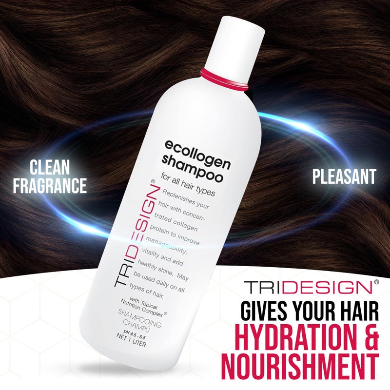 TRIDESIGN TRI Design Ecollogen Shampoo - Hair Shampoo For Natural Hair - Moisturizing, Hydrating - Gentle Hair Products, Thickening, Volumizing Shampoo - Liter (33.8 oz.) - Image 3