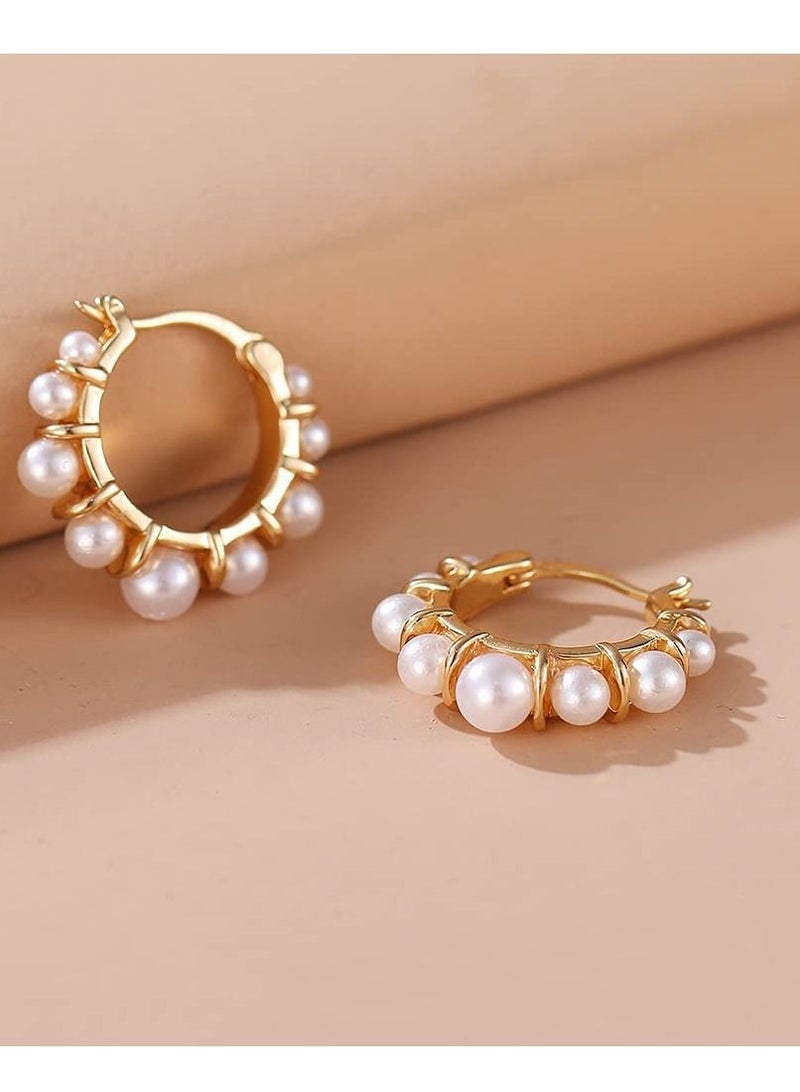 SYOSI أقراط SYOSI من اللؤلؤ الذهبي للنساء، أقراط لؤلؤية خفيفة الوزن ومطلية بالذهب عيار 14 قيراطًا للفتيات - Image 5