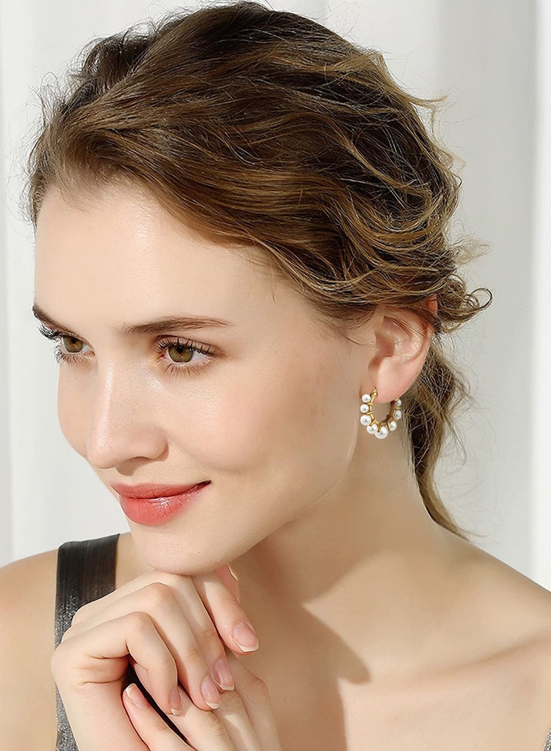 SYOSI أقراط SYOSI من اللؤلؤ الذهبي للنساء، أقراط لؤلؤية خفيفة الوزن ومطلية بالذهب عيار 14 قيراطًا للفتيات - Image 4