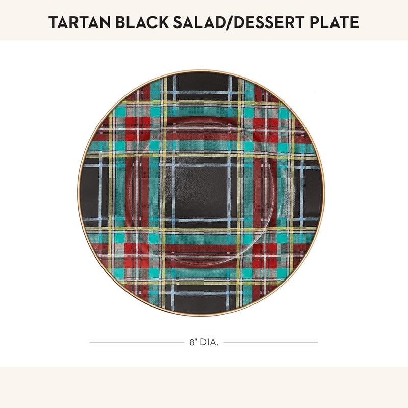 mackenzie childs MACKENZIECHILDS Enamel Salad and Dessert Plate Small Plate for a Dessert or Appetizer Dish 8 Inches Black Tartan - Image 4