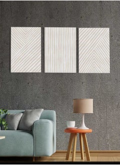 LOWHA Set Of 3 Framed Canvas Wall Arts Stretched Over Wooden Frame, Boho Paintings, For Home, Living Room, Office Decor  - Image 1