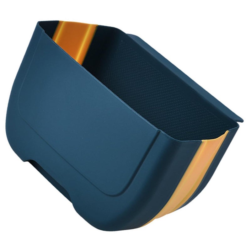 Wall-Mounted Folding Trash Can with Lid, Kitchen Hanging Garbage Bin for Cabinet Door, Collapsible Wall-Mounted Waste Bin for Home and Car Storage, Blue and Yellow - Image 1