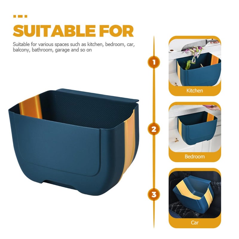 Wall-Mounted Folding Trash Can with Lid, Kitchen Hanging Garbage Bin for Cabinet Door, Collapsible Wall-Mounted Waste Bin for Home and Car Storage, Blue and Yellow - Image 3