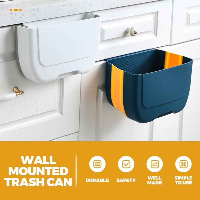 Wall-Mounted Folding Trash Can with Lid, Kitchen Hanging Garbage Bin for Cabinet Door, Collapsible Wall-Mounted Waste Bin for Home and Car Storage, Blue and Yellow - Image 4