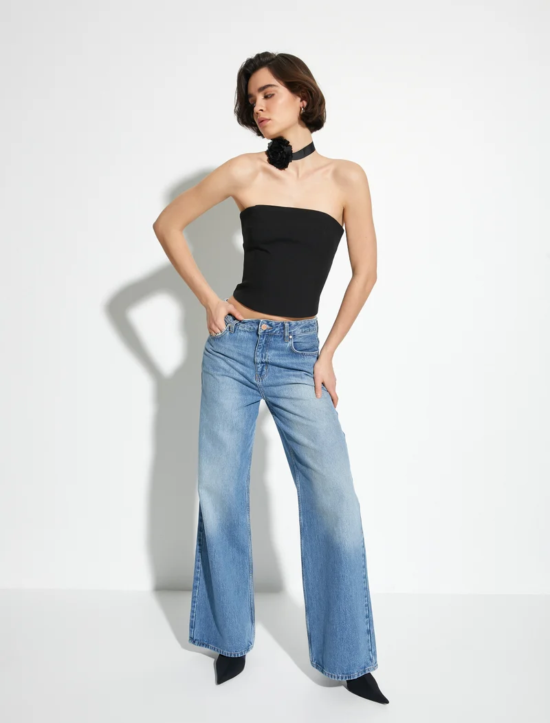 كوتون Strapless Crop Tank Top