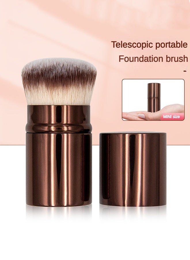 عام مجموعة فرش مكياج احترافية من DGSENPI، مكونة من قطعتين، فرشاة سفر قابلة للسحب وفرشاة بشعيرات ثنائية اللون، بمقبض بني معدني، لكريم الأساس والبودرة والكونتور - Image 3