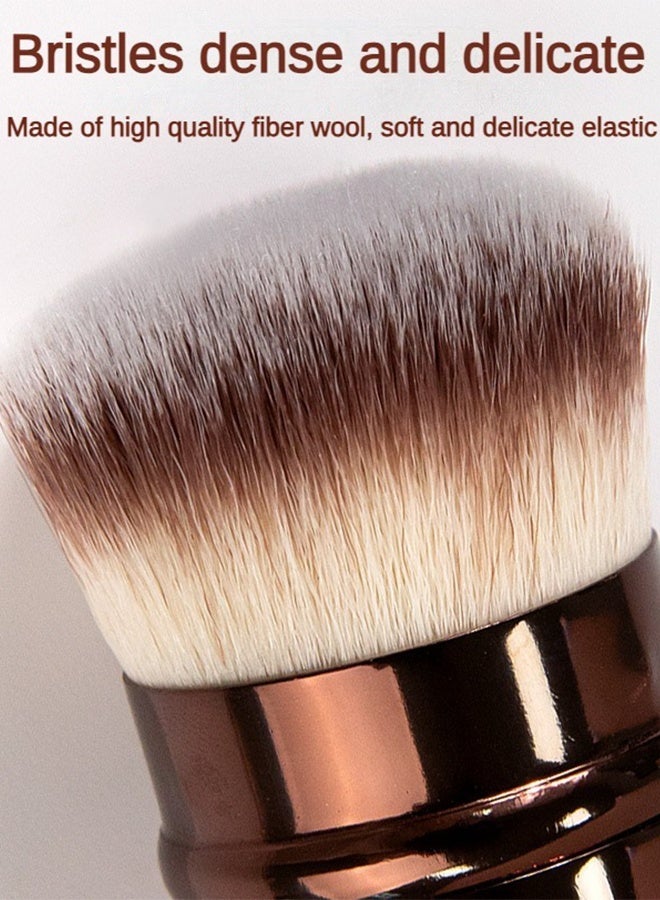عام مجموعة فرش مكياج احترافية من DGSENPI، مكونة من قطعتين، فرشاة سفر قابلة للسحب وفرشاة بشعيرات ثنائية اللون، بمقبض بني معدني، لكريم الأساس والبودرة والكونتور - Image 2
