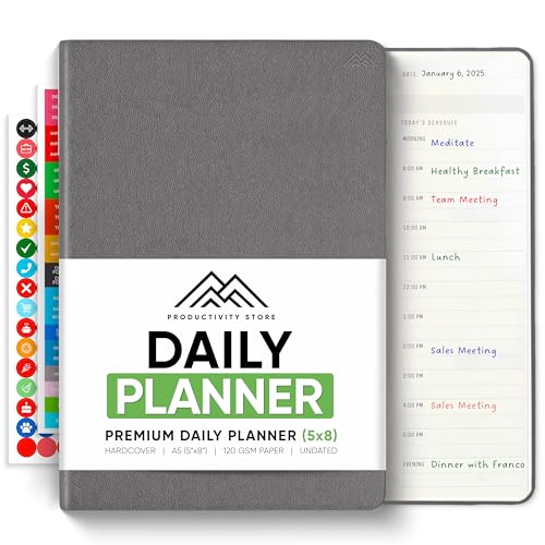 PRODUCTIVITY STORE Daily Planner 2025 (5" x 8") - The Ultimate Daily Workflow Planner with Hourly Schedule & Task List to Achieve Your Goals by PRODUCTIVITY STORE (A5, Grey) - Image 1