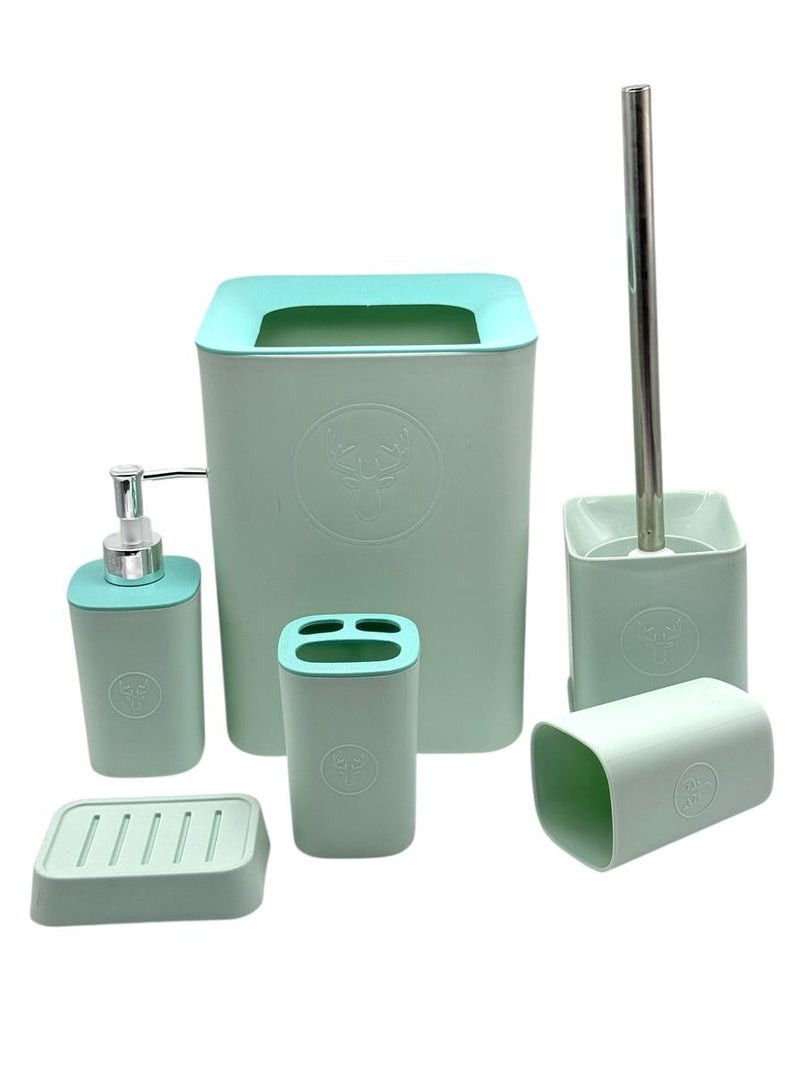 كيوشوب مجموعة اكسسوارات حمام كيوشوب®️ من الخيزران مكونة من 6 قطع، مجموعة اكسسوارات حمام عصرية فاخرة، اكسسوارات مرحاض مع سلة مهملات وكوب حامل فرشاة اسنان وحامل صحن صابون،و موزع الصابون - Image 1