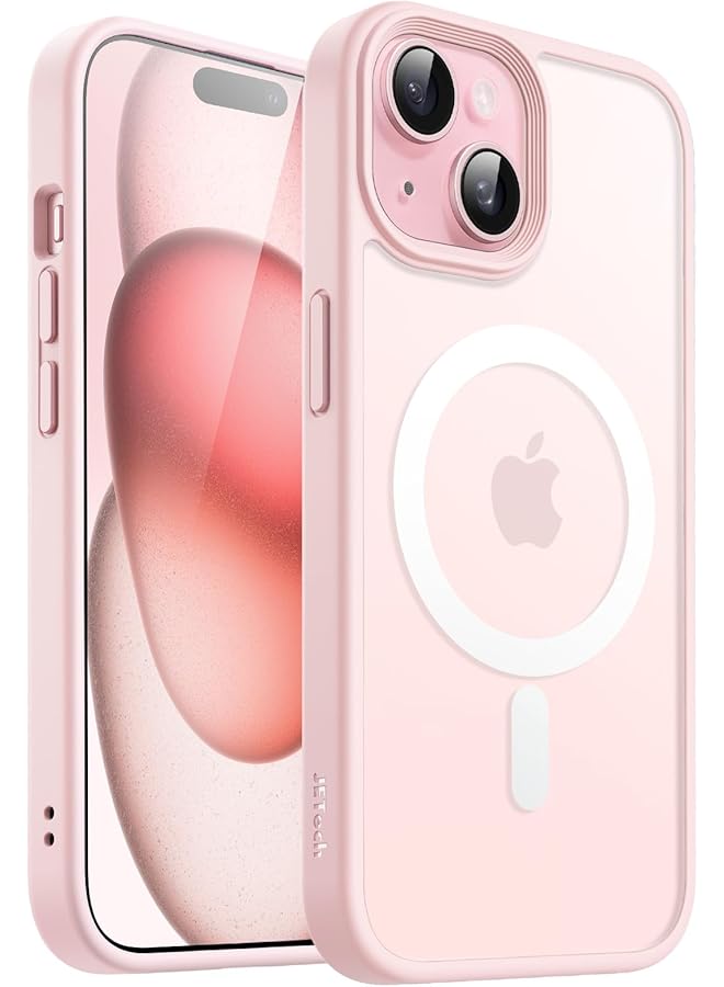 جي تيك جراب مغناطيسي لهاتف iPhone 15 مقاس 6.1 بوصة متوافق مع Magsafe، غطاء خلفي شفاف غير لامع رفيع مقاوم للصدمات باللون الوردي - Image 1