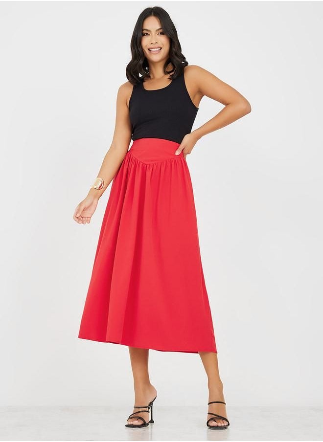 Styli - Woven Midi Skirt with Wide Waistband Detail - Image 1
