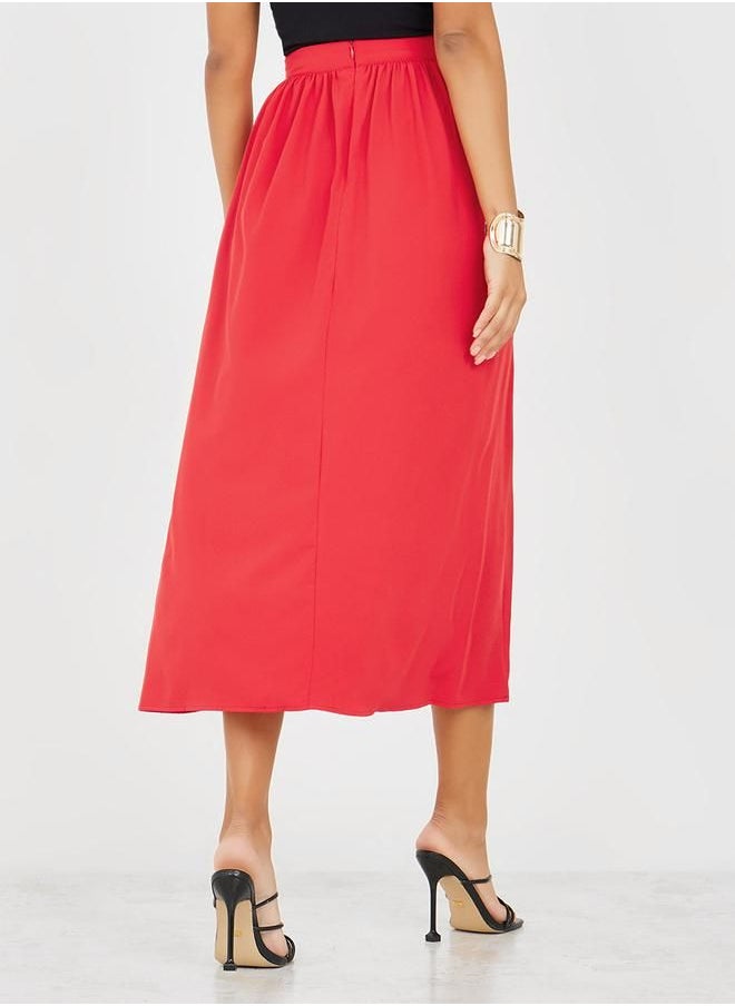 Styli - Woven Midi Skirt with Wide Waistband Detail - Image 1