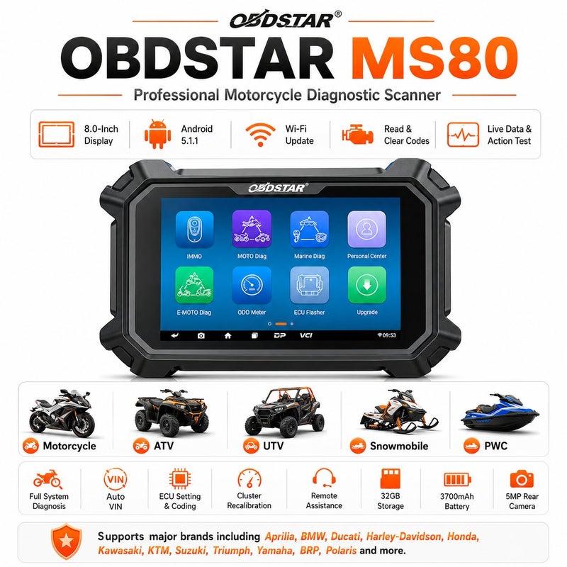 OBDSTAR MS80 Motorcycle Diagnostic Scanner Motorbike ATV UTV PWC Snowmobile Tool With 8 Inch Touchscreen Wi-Fi Full System Diagnosis - Image 1