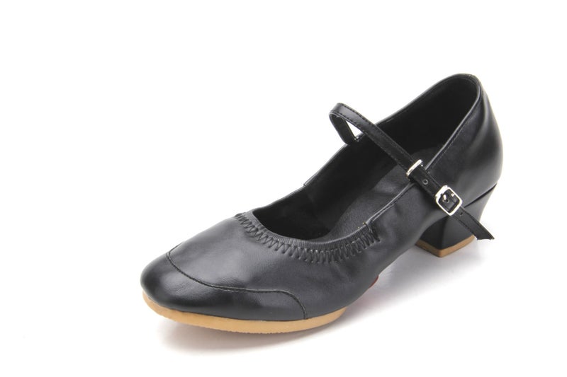 Generic Summer Square Dancing Shoes Womens Leather Mid-Heel Adult Social Dancing Shoes Middle-Aged Oxford Soft Sole Modern Dancing Shoes Black two-point bottom [shoe size is small]]