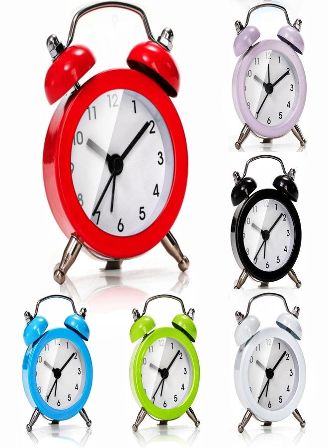 Noamus 6 Pcs Mini Twin Bell Alarm Clock, 2 Inch Loud Alarm, Small Cute Analog Alarm Clock, Vintage Travel Clock with Stereoscopic Dial for Bedroom Decor, Heavy Sleepers(6 Colors) - Image 1