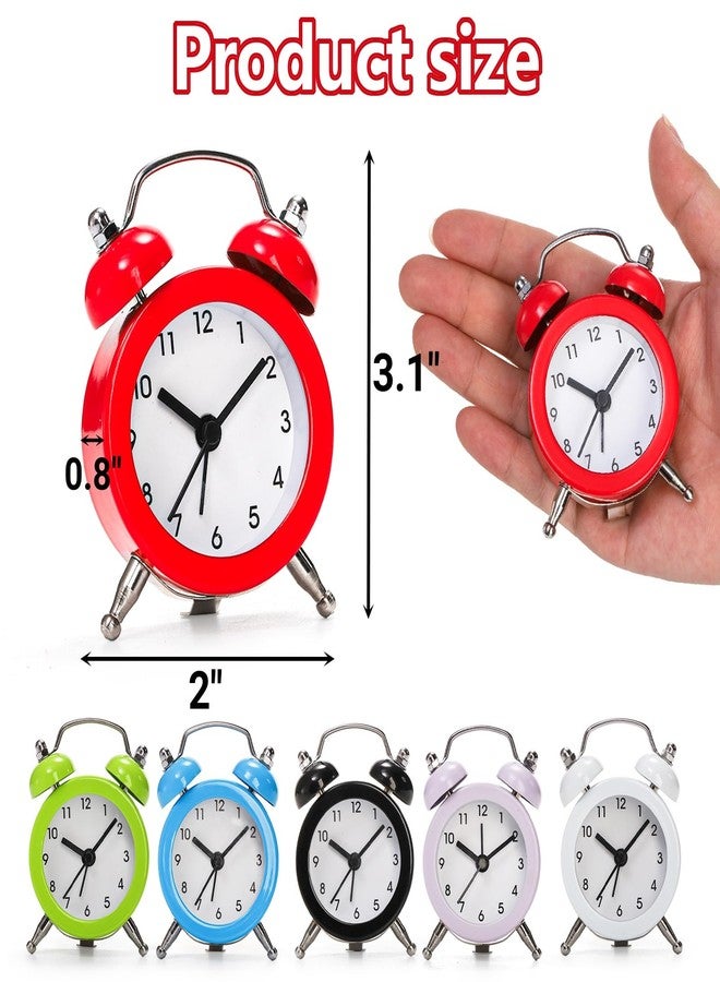 Noamus 6 Pcs Mini Twin Bell Alarm Clock, 2 Inch Loud Alarm, Small Cute Analog Alarm Clock, Vintage Travel Clock with Stereoscopic Dial for Bedroom Decor, Heavy Sleepers(6 Colors) - Image 2