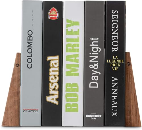 TILISMA Walnut Bookends for Shelves | Wooden Book Ends for Shelves | Sturdy Book Holders, Stoppers with Metal Base for Bookshelves | Slick Decorative Bookends Stands Firmly on Bookshelf (Pair) - Image 5