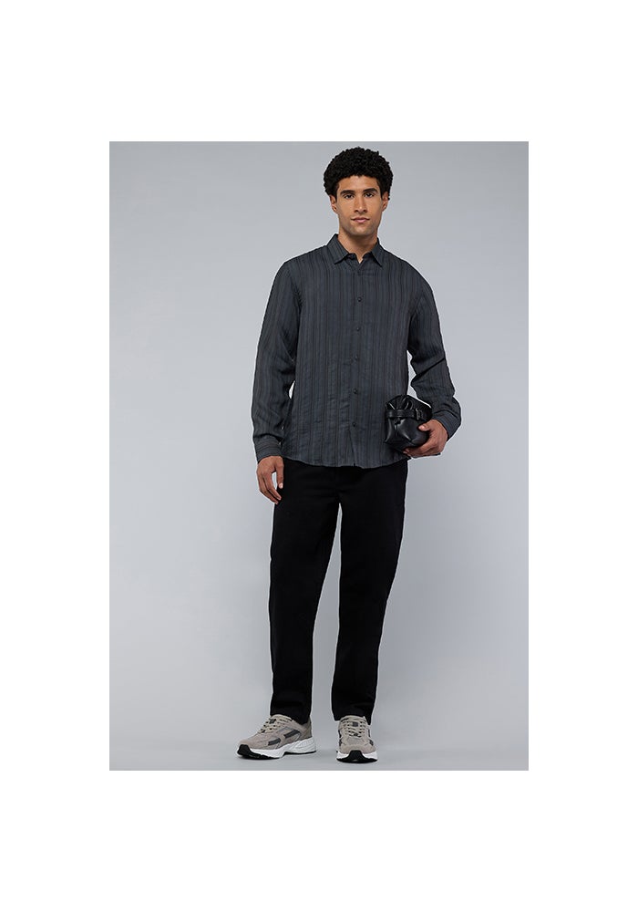 R&B Textured Shirt with Classic Collar and Long Sleeves - Image 3