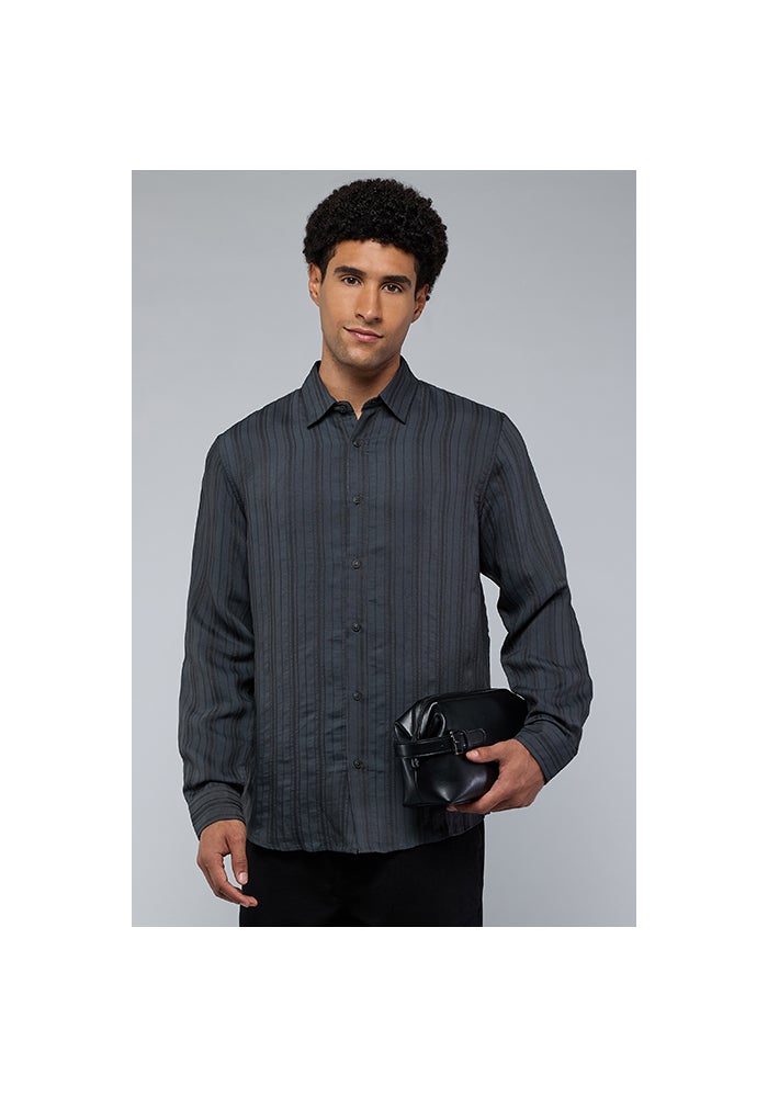 R&B Textured Shirt with Classic Collar and Long Sleeves - Image 5