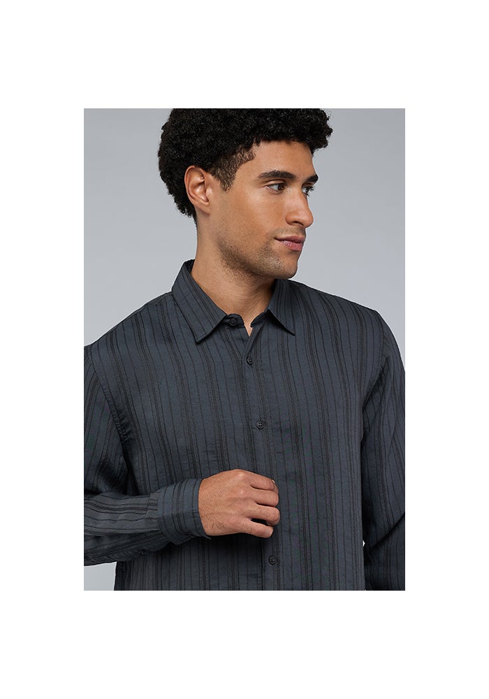 R&B Textured Shirt with Classic Collar and Long Sleeves - Image 4