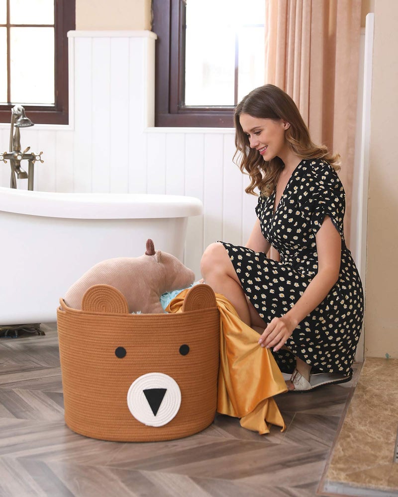 Cottonphant Large Cotton Rope Basket - Woven Laundry Hamper & Cloth Storage Bin for Bedroom (Orange Brown, 18"x15") - Image 2