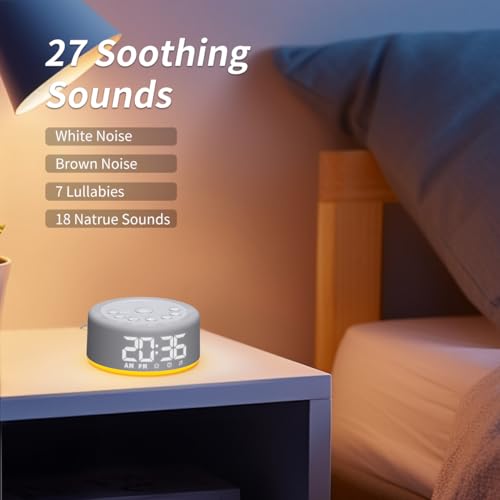 Hushing 【3 in 1】 Sound Machine Alarm Clock Night Light White Noise Machine with 27 Sleeping Sounds for Baby Kids Adults 32 Level Volume Auto Off Timer Memory Function Digital Clock with 30 Wake Up Sounds - Image 3
