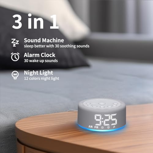 Hushing 【3 in 1】 Sound Machine Alarm Clock Night Light White Noise Machine with 27 Sleeping Sounds for Baby Kids Adults 32 Level Volume Auto Off Timer Memory Function Digital Clock with 30 Wake Up Sounds - Image 2