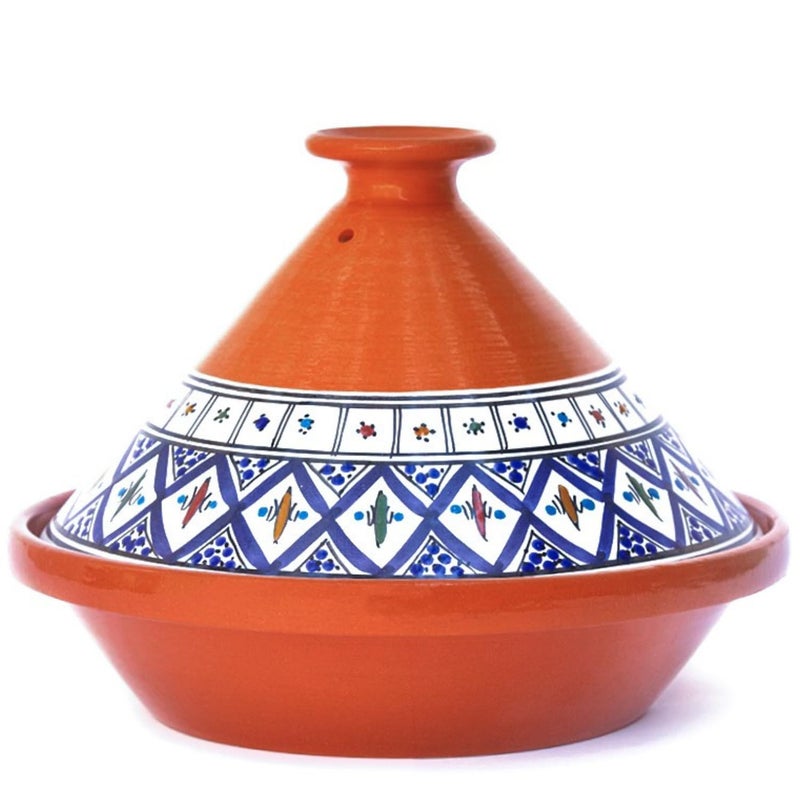 Kamsah Tagine Pot for Cooking and Flavor Enrichment Medium Clay Pot 10 31 QT NonStick Handmade Cookware Moroccan Ceramic Pots for Cooking with Lid Serving Bowl Bohemian Classic Blue