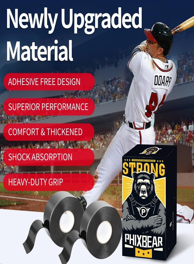 PHIXBEAR Bat Grip Tape, Softball Baseball Bat Grip Tape Tennis Racket Golf Club Thickened Self-Fusing Silicone Bat Wrap, Long Lasting Comfort and Reliable Grip 2 Rolls - Image 2