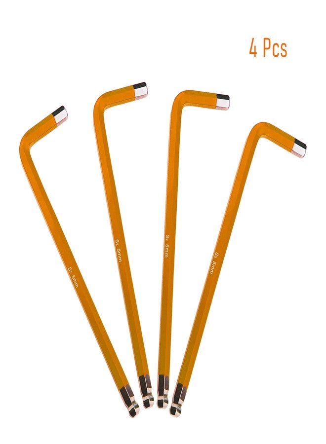 FOCMKEAS 4 PCS 5mm Ball End Hex Key Allen Wrench,Internal Hexagonal Wrench, L Shaped Long Arm S2 Steel Repairing Tool，Orange - Image 3