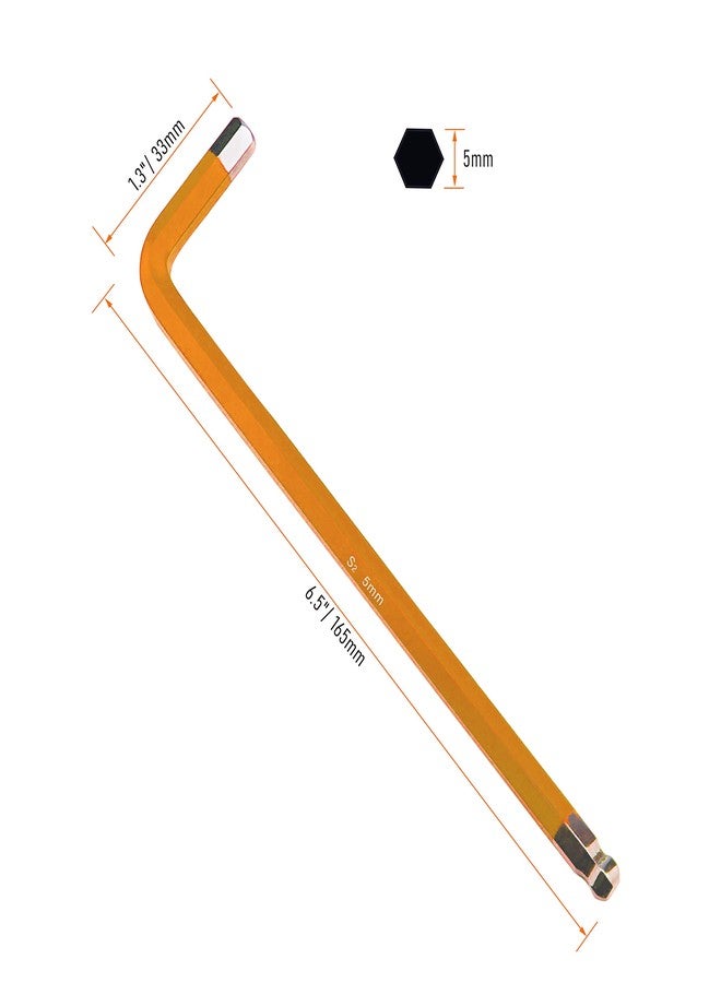 FOCMKEAS 4 PCS 5mm Ball End Hex Key Allen Wrench,Internal Hexagonal Wrench, L Shaped Long Arm S2 Steel Repairing Tool，Orange - Image 2