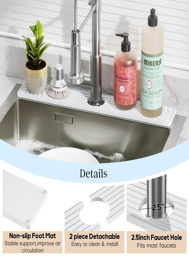 Kcrystenia Faucet Mat for Kitchen Sink, Water Absorbing Stone Tray for Sink, 23.6" Long Diatomite Fast Drying Stone Mat, Splash Guard Stone Faucet Mat for Bathroom Counter - Image 3