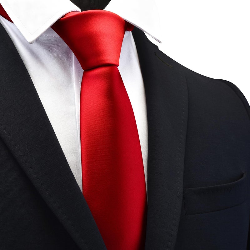 Branduce Red Tie for Men Silk Blend Pre-tied Adjustable Zipper Necktie for Wedding Business (TA17-01) - Image 2
