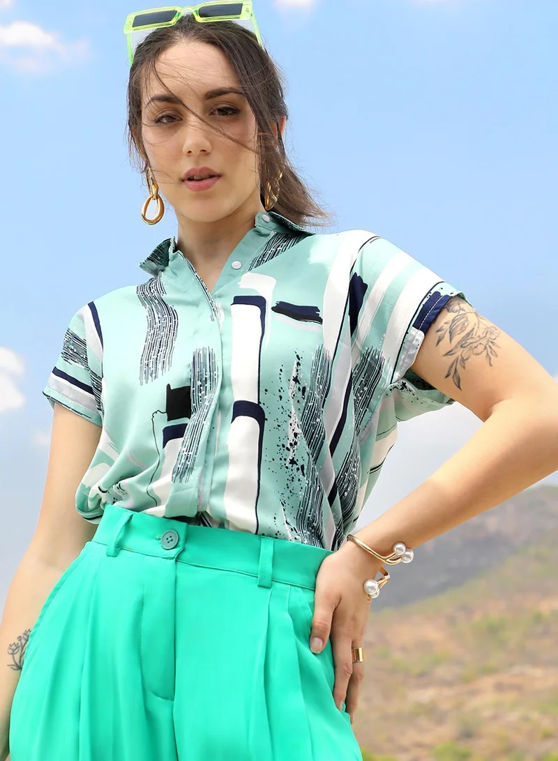 بينيا كولادا بلوزة تجريدية باللون الأخضر النعناعي للسيدات