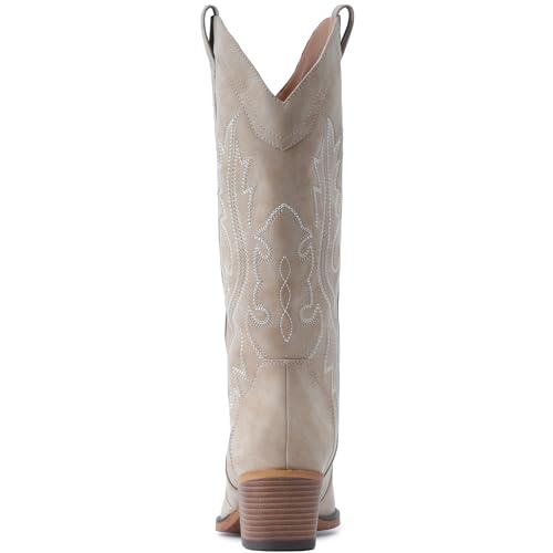 IUV Cowboy Boots For Women Western Cowgirl Boots with Chunky Heel Mid Calf Snip Toe Ideal for low insteps - Image 4