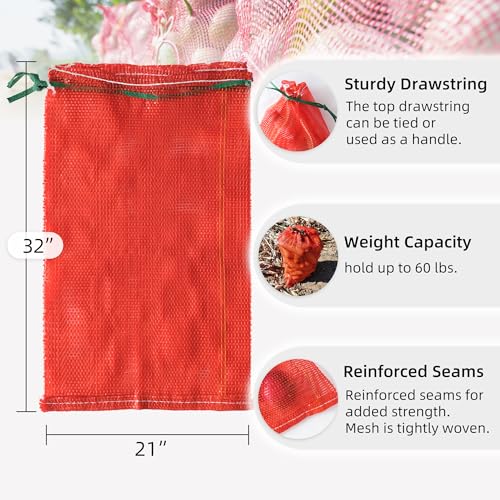 deebree Extra Large Mesh Produce Bags 60 lbs Reusable Onion Sacks Vegetable Storage Bags Washable Net Bag 21” x 32” for Onion Potato Firewood Crawfish, Pack of 10 - Image 2