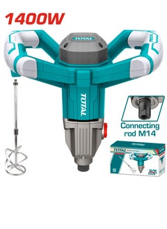 TOTAL Total 1400W Electric Mixer with M14 Thread, Integrated Work Light, Aluminum Gearbox – Ideal for Mixing and DIY Projects – TD614006  - Image 1