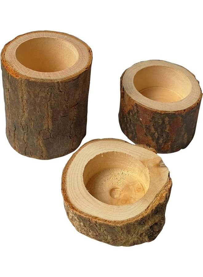 Wooden Candle Holder Set in Brown, 3 Pieces, Dimensions 7x6cm - Image 1